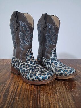 Roper Turquoise Glitter Leopard Print Kids Size 10 Western Boots